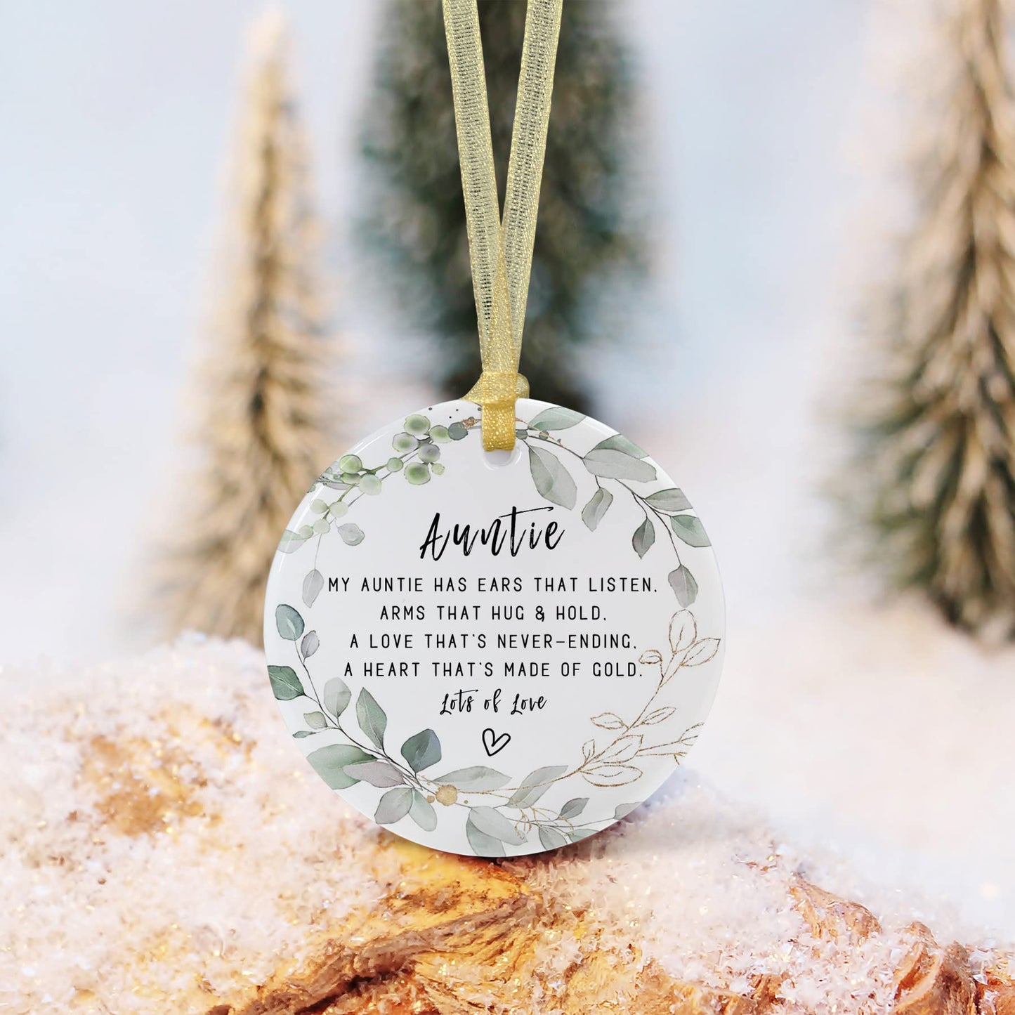 Auntie Ornaments Gift from Niece Nephew,2024 Great Aunt Pregnancy Ornaments,Best Aunt Ever Christmas Hanging,Round Aunt Ceramic Ornament Keepsake with Ribbon,Gift Box,Greeting Cards(2.9")