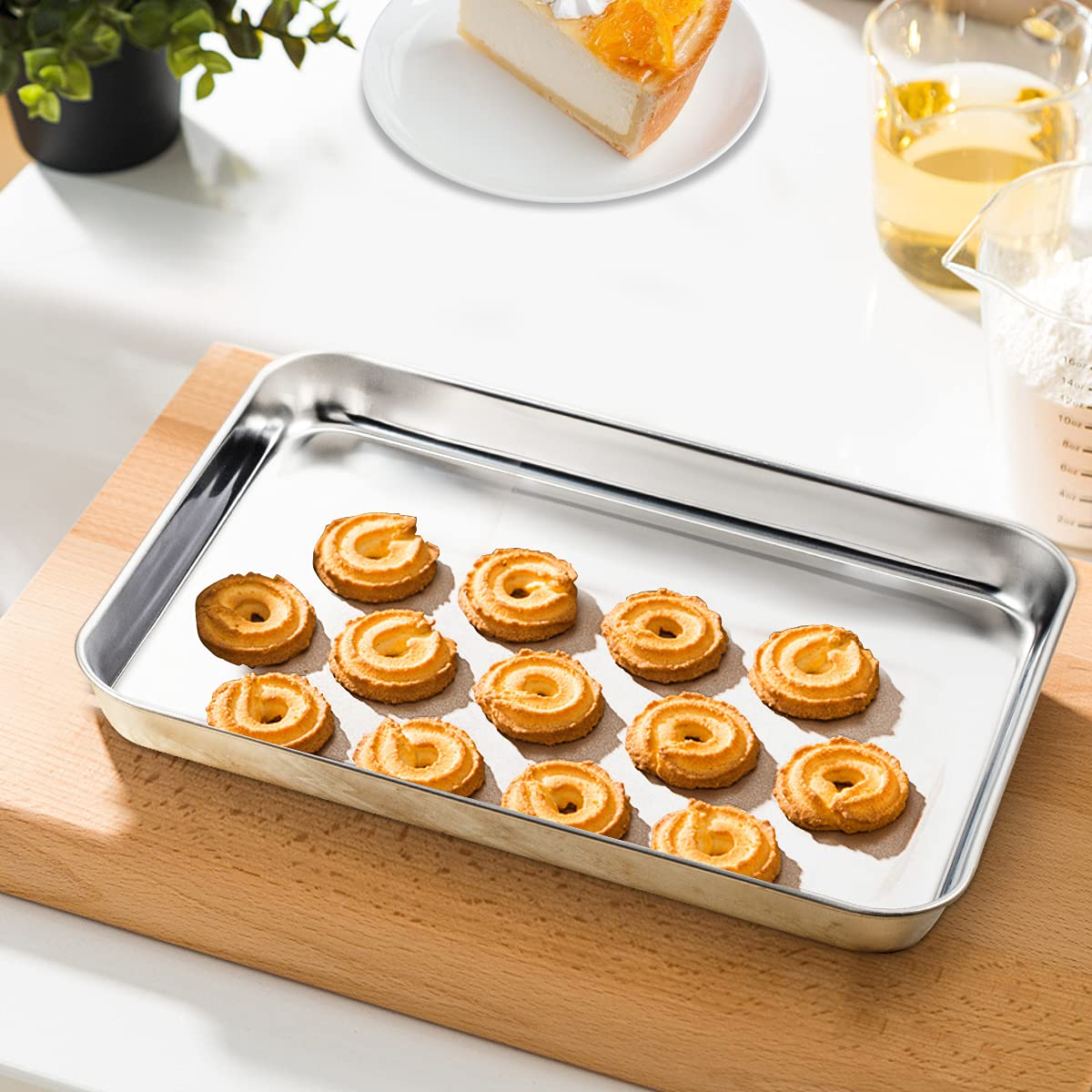 WEZVIX Baking Sheet Stainless Steel Baking Tray Cookie Sheet Oven Pan Rectangle Size 16 x 12 x 1 inch, Non Toxic & Healthy, Rust Free & Less Stick, Thick & Sturdy, Easy Clean & Dishwasher Safe