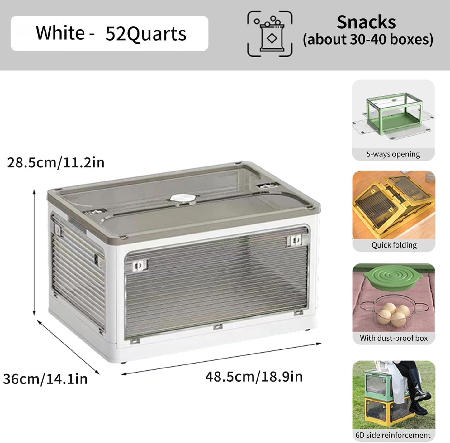 Stackable Storage Bins by [Brand Name] - 50-Liter Collapsible Organizers with Lids & Wheels | Perfect for Outdoor Camping, White