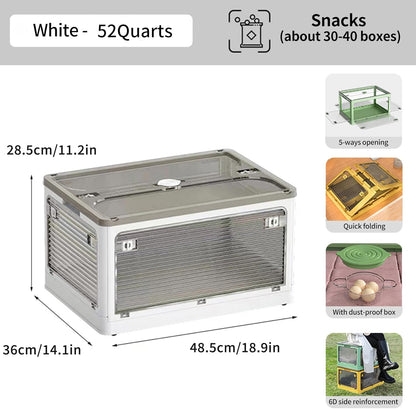 Stackable Storage Bins by [Brand Name] - 50-Liter Collapsible Organizers with Lids & Wheels | Perfect for Outdoor Camping, White