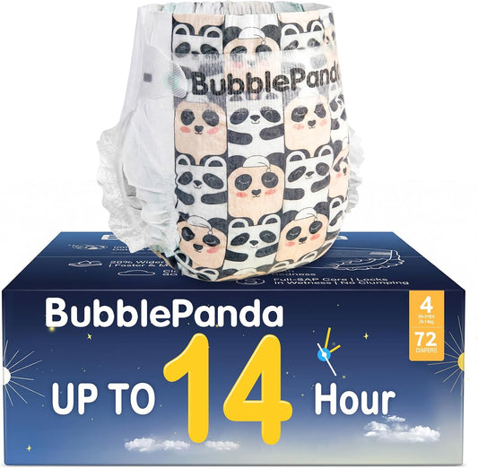 BubblePanda Overnight Diapers - Nighttime Protection with Dual Absorbent Core | Size 4, 72 Count