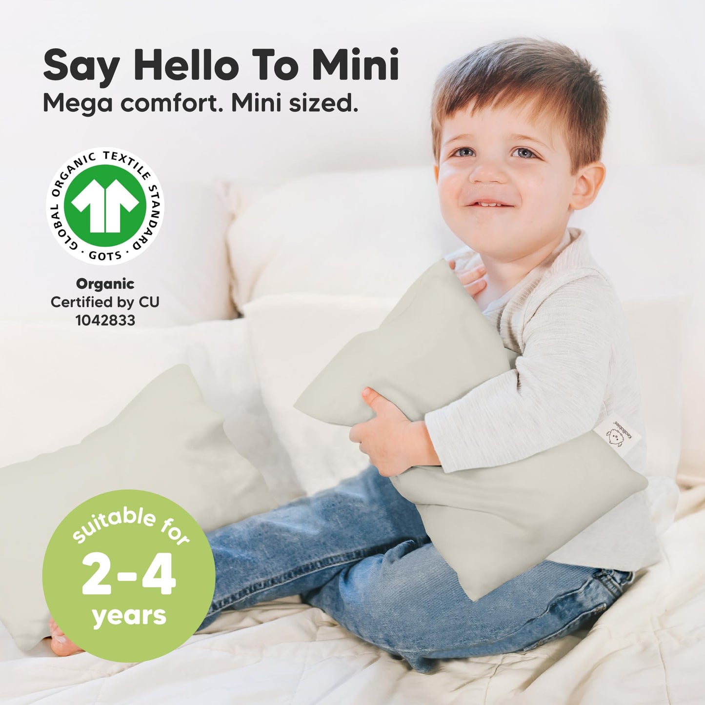 Mini Toddler Pillow with Pillowcase - 9x13 My Little Dreamy Travel Kids Pillow for Sleeping, Toddler Bed, Small, Tiny, Organic Cotton Pillowcase, Soft & Breathable, Kids 2-4 Years Old (Clay)