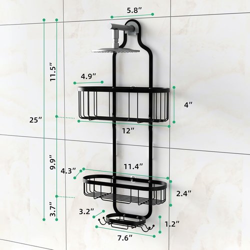 Kadolina Shower Caddy - Over-The-Showerhead Bathroom Organizer with Soap Dish & Hooks | Black