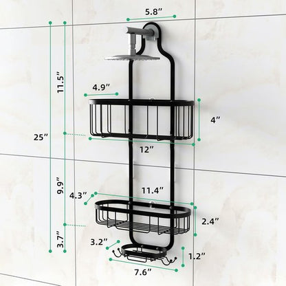 Kadolina Shower Caddy - Over-The-Showerhead Bathroom Organizer with Soap Dish & Hooks | Black