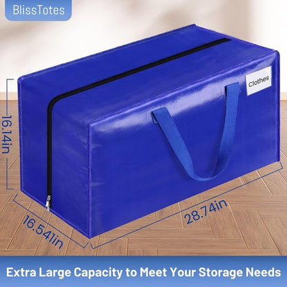 BlissTotes Heavy Duty Moving Bags - Extra Large Collapsible Storage Totes | 125L, 4 Pack with Tag Pockets