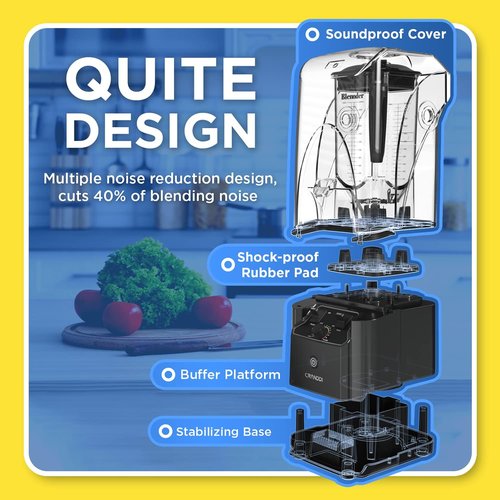 CRANDDI Commercial Blender - 2200 Watt Quiet Countertop Blender with 80oz Pitcher | Smoothie Maker in K90 Grey