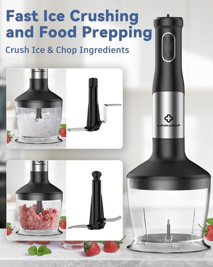 LINKChef 7-in-1 Immersion Blender - 800W Hand Blender with 20 Speeds, Turbo & Titanium Blades