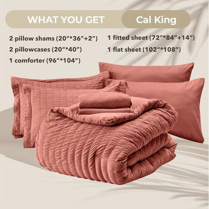 HYMOKEGE Coral California King Comforter Set - 7-Piece Luxury Bedding Set with Sheets & Pillowcases