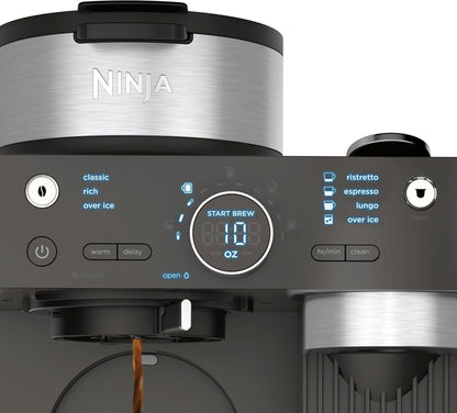 Ninja CFN602 Espresso & Coffee Barista System - Ristretto Function, Single-Serve & 12-Cup Carafe, Built-In Frother