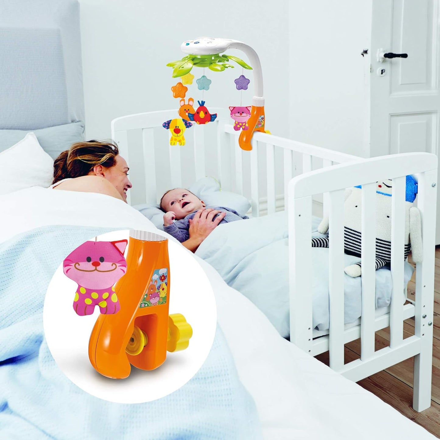 Skiennix Baby Crib Mobile - Musical Rotating Mobile with Star Projector & Calming Lullabies for Newborns
