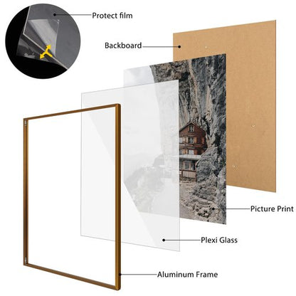 Frametory, A1 Aluminum Poster Frames, Acrylic Front, Thin Metal Picture Frame for 23.4x33.1 Photos, Horizontal/Vertical Wall Mount (1 Pack, Bronze)