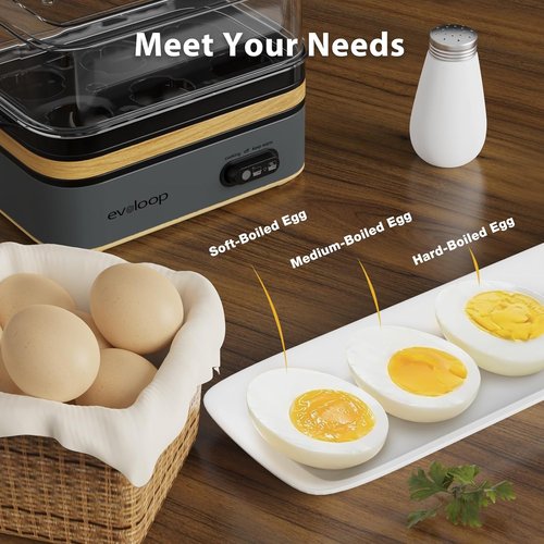 Evoloop Electric Egg Cooker - Rapid 6-Egg Capacity for Soft, Medium, Hard Boiled & Poached Eggs | BPA Free
