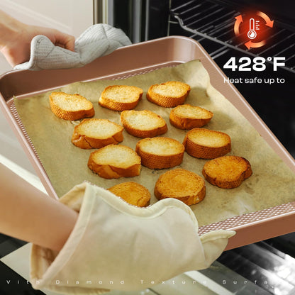 Skiennix Baking Pans Set - 8-Piece Nonstick Bakeware Set with Ceramic Coating | Gold Finish