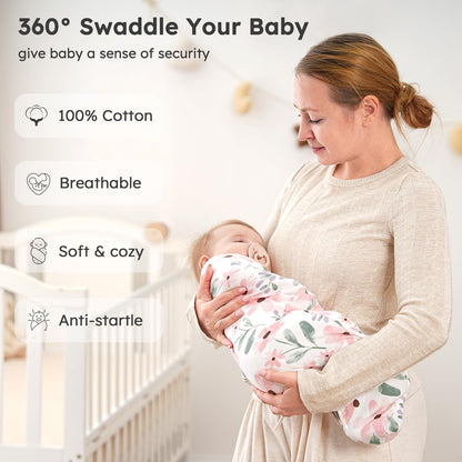 Yoofoss Baby Swaddles for Newborns 100% Cotton, Adjustable Swaddle 0-3 Months 3 Pack Newborn Swaddle Sack, Breathable Soft(Small)