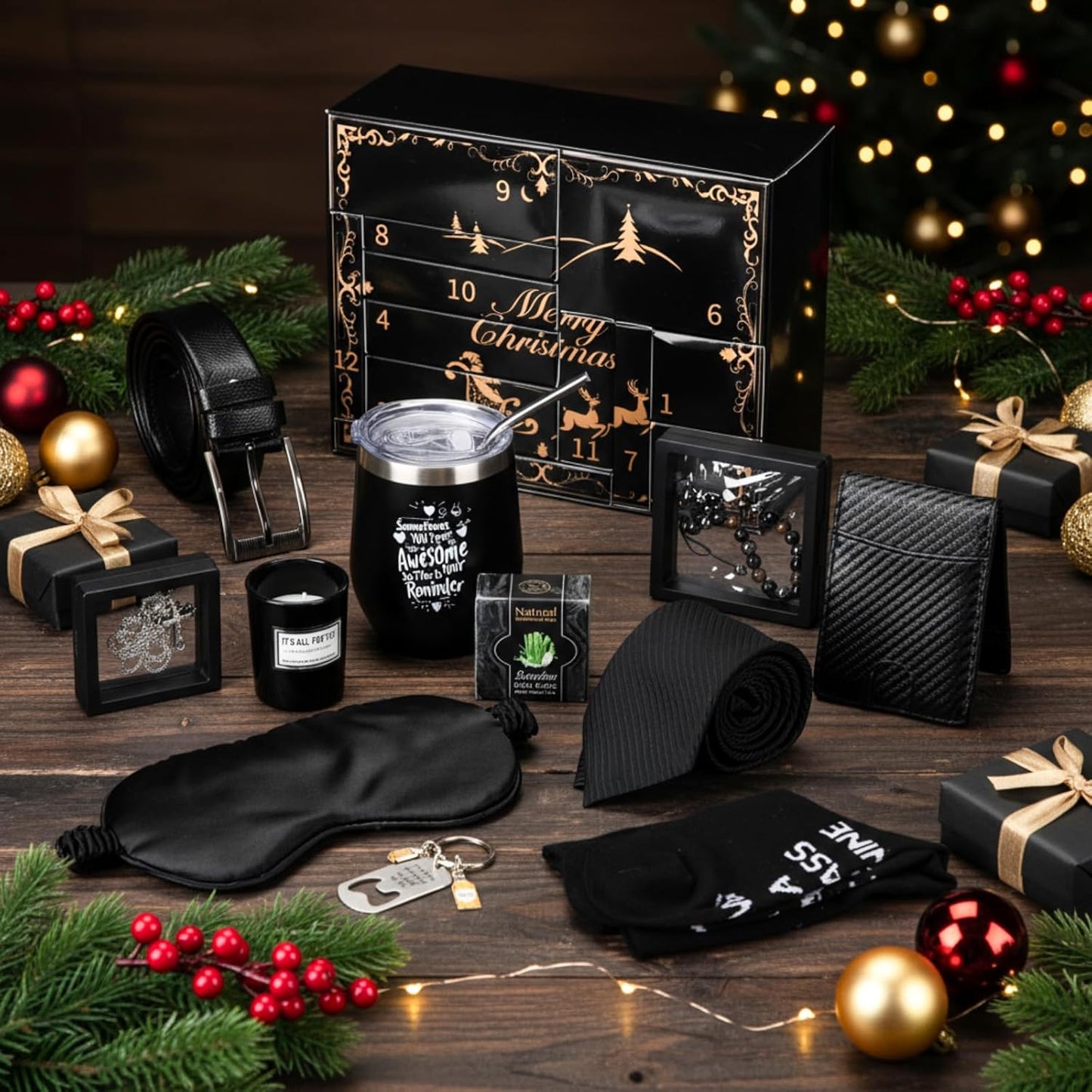 Patelai 12 Days Men's Advent Calendar - Black & Gold Grooming Essentials | Perfect Gift for Him