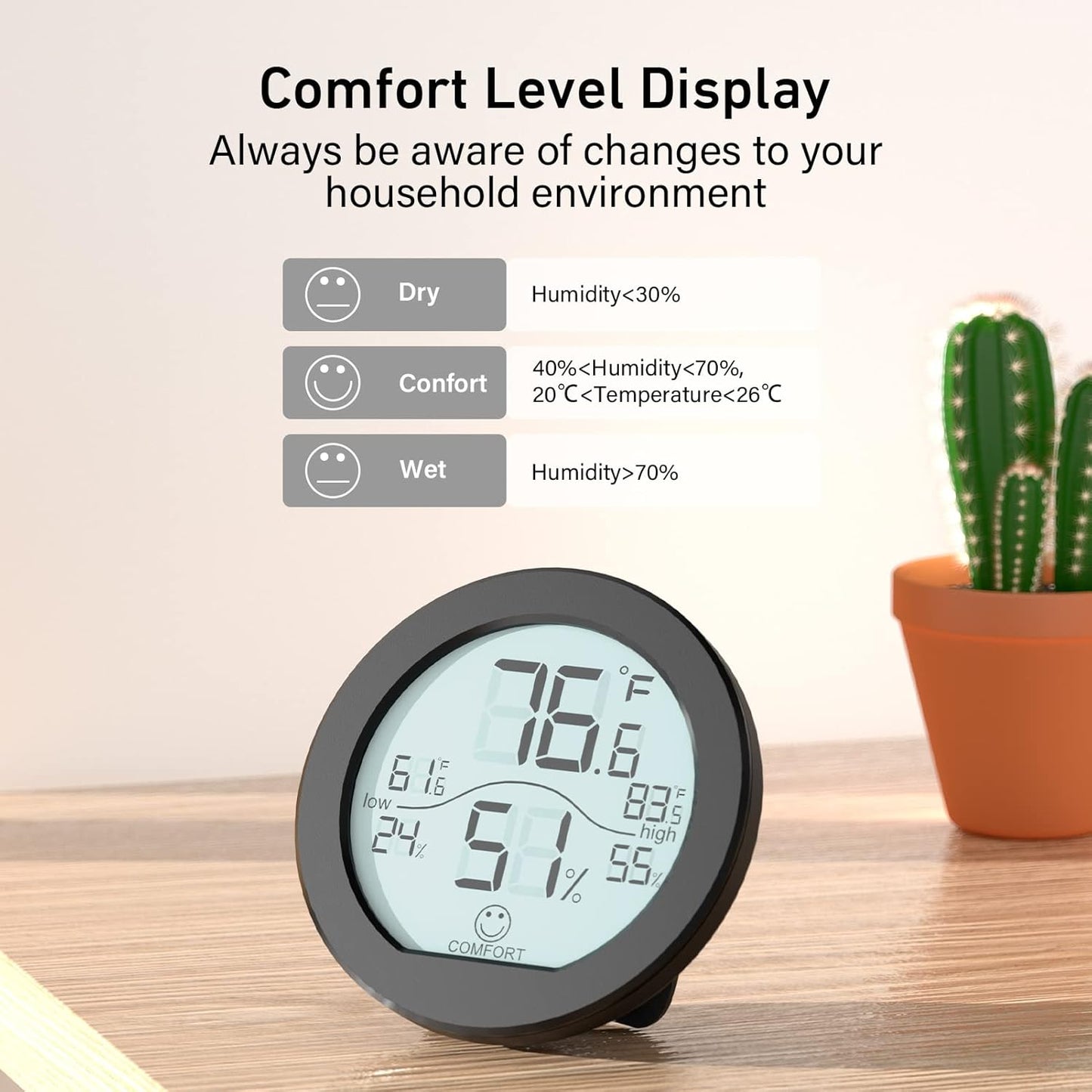 SECRUI Hygrometer Thermometer - Accurate Indoor Temperature & Humidity Meter | LCD Display, Black