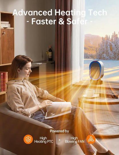 TABYIK Electric Space Heater - Portable 45° Oscillating Indoor Heater for Home & Office | Black