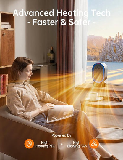 TABYIK Space Heater Electric Space Heaters for Indoor Use Small Portable Heater 45° Oscillating Personal Heater for Bedroom Home Office (Black)