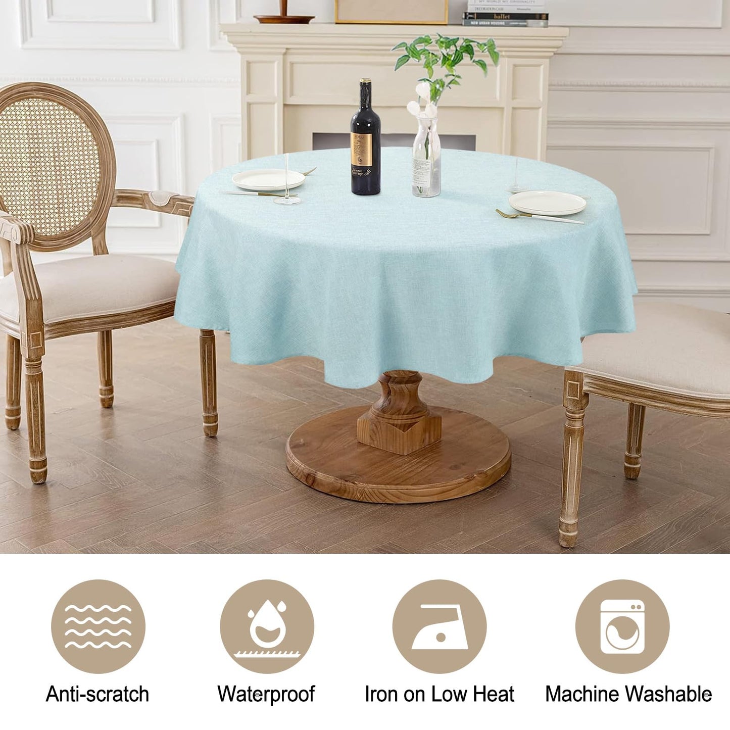 AUSSPVOCT Textured 50 Inch Round Tablecloth Up to 35'' Dia Tables Waterproof Spill-Proof Wipeable Table Cloth Wrinkle Free Circle Dining Table Cover for Birthday Farmhouse Outdoor Party Tablecloths