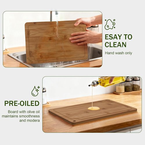 Bamboo Cutting Boards Set - Premium Wood Chopping Boards with Juice Grooves & Handles | Large, Medium, Small Sizes