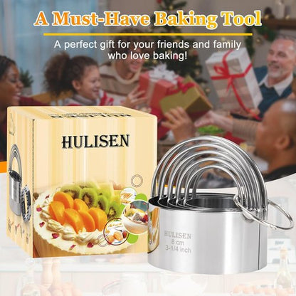 HULISEN Biscuit Cutter Set - 5-Piece Round Cookie Cutters with Handle | Professional Baking Tools