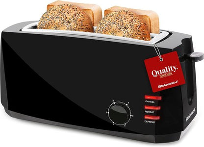 Elite Gourmet Long Slot 4-Slice Toaster - 6 Toast Settings, Extra Wide Slots for Bagels & Waffles, Black