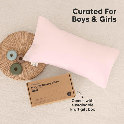 My Little Dreamy Toddler Pillow - Organic Cotton Travel Bed Pillow with Case, Soft & Breathable, 10x18 Inches, Ages 2-5 (Flutter)