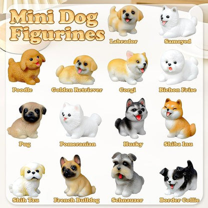 Exasinine 14PCS Mini Dog Figurines - Hand-Painted Realistic Resin Puppies for Cake Toppers & Home Decor