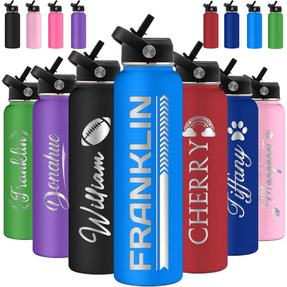 Personalized Water Bottles with Straw Lid Custom Water Bottle 24oz Customize Engraved Name Stainless Steel Insulated Sport Bottles for School Gym Boys Women Men