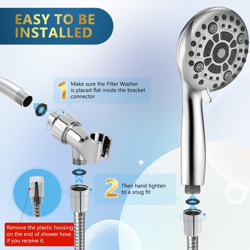 DAKINGS 6 Spray Modes High Pressure Handheld Showerhead Set Upgraded 5 Inches Shower Head with Handheld Spray Premium Chrome Handheld Shower Head 60 Inches Stainless Steel Hose-1-Min Install