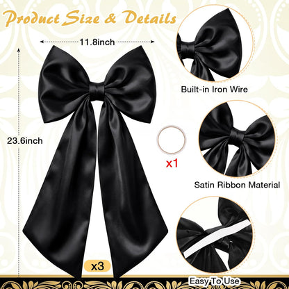 Suncalla Large Satin Bow Decorations - 3 Pcs 2 FT Hanging Wall Decor for Birthdays & Weddings | Black