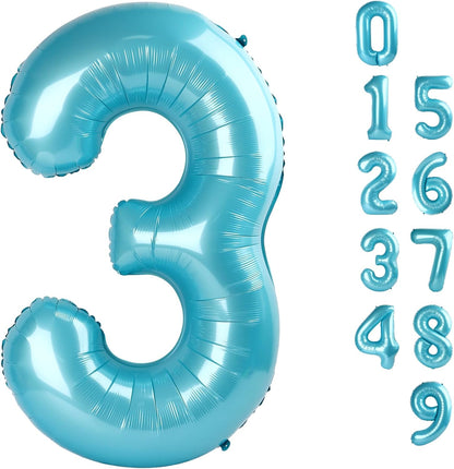 Numbers Balloon - 40 Inch Large Pastel Blue Balloon for 3rd Birthday Party Decorations