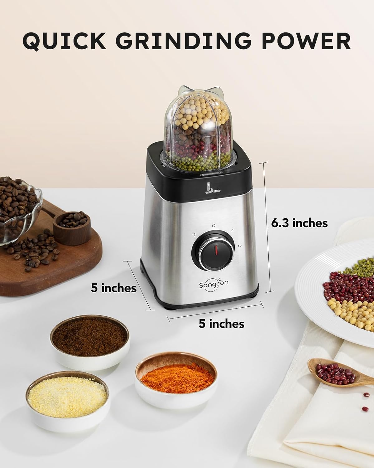 Sangcon 5-in-1 Blender and Food Processor Combo - Perfect for Shakes, Smoothies & Chopping | 40 oz Jar & 17 oz Cup