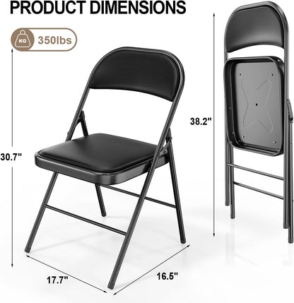 VINGLI Folding Chairs - 6 Pack with Padded Seats & Metal Frame, 350 lbs Capacity, Black