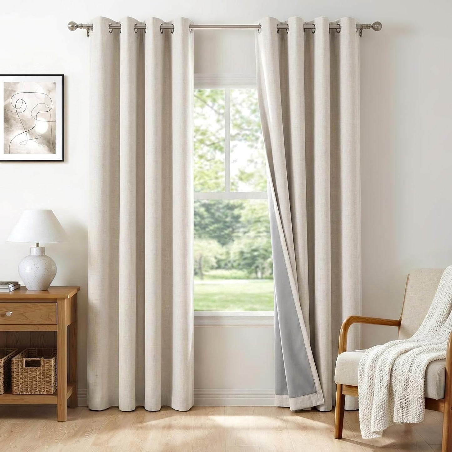 Skiennix 100% Blackout Sliding Door Curtains - Extra Wide Grommet Drapes 50”W x 63”L in Beige