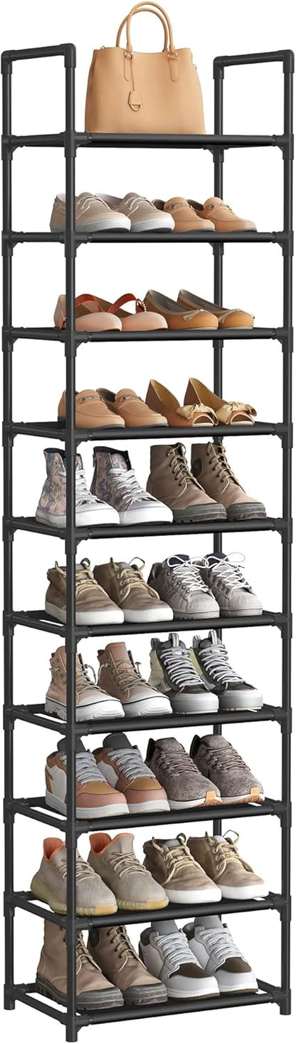 SONGMICS 10-Tier Shoe Rack - Metal Frame Shoe Storage Organizer | 11 x 17.7 x 68 Inches, Black