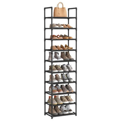 SONGMICS Shoe Rack, 10-Tier Shoe Shelf, Shoe Storage Organizer, 11 x 17.7 x 68 Inches, Metal Frame, Non-Woven Fabric Shelves, for Entryway, Bedroom, Black ULSH010B02