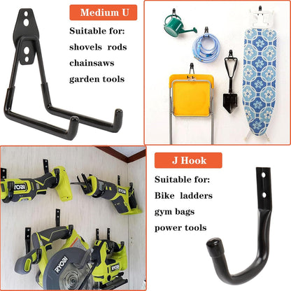 TocTen Heavy-Duty Garage Hooks - 14 Pack Solid Steel Wall Mount Storage Kit | Anti-Slip Coating, Black