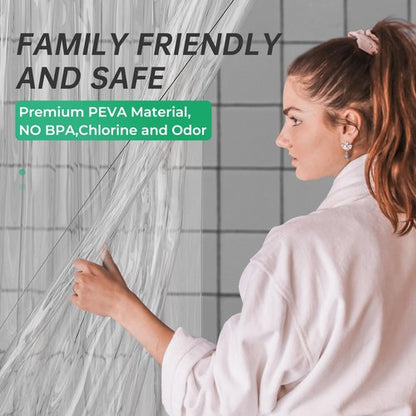 AmazerBath Long Stall Shower Curtain 60x84 Inches, Premium PEVA Heavy Duty Clear Shower Curtain, Waterproof Thick Bathroom Curtain with 3 Big Weighted Stones and 10 Rustproof Grommet Holes