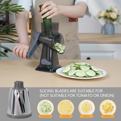 Rotary Cheese Grater by [Brand Name] - Versatile Non-Slip Suction Base | Compact Kitchen Tool for Cheese, Carrots & More (Gray)