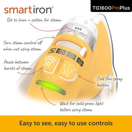 oliso TG1600 ProPlus Smart Iron with Auto-Lift – 1800 Watt Steam Iron for Clothes, Sewing, Quilting & Crafting – Diamond Ceramic-Flow Soleplate, Butterscotch