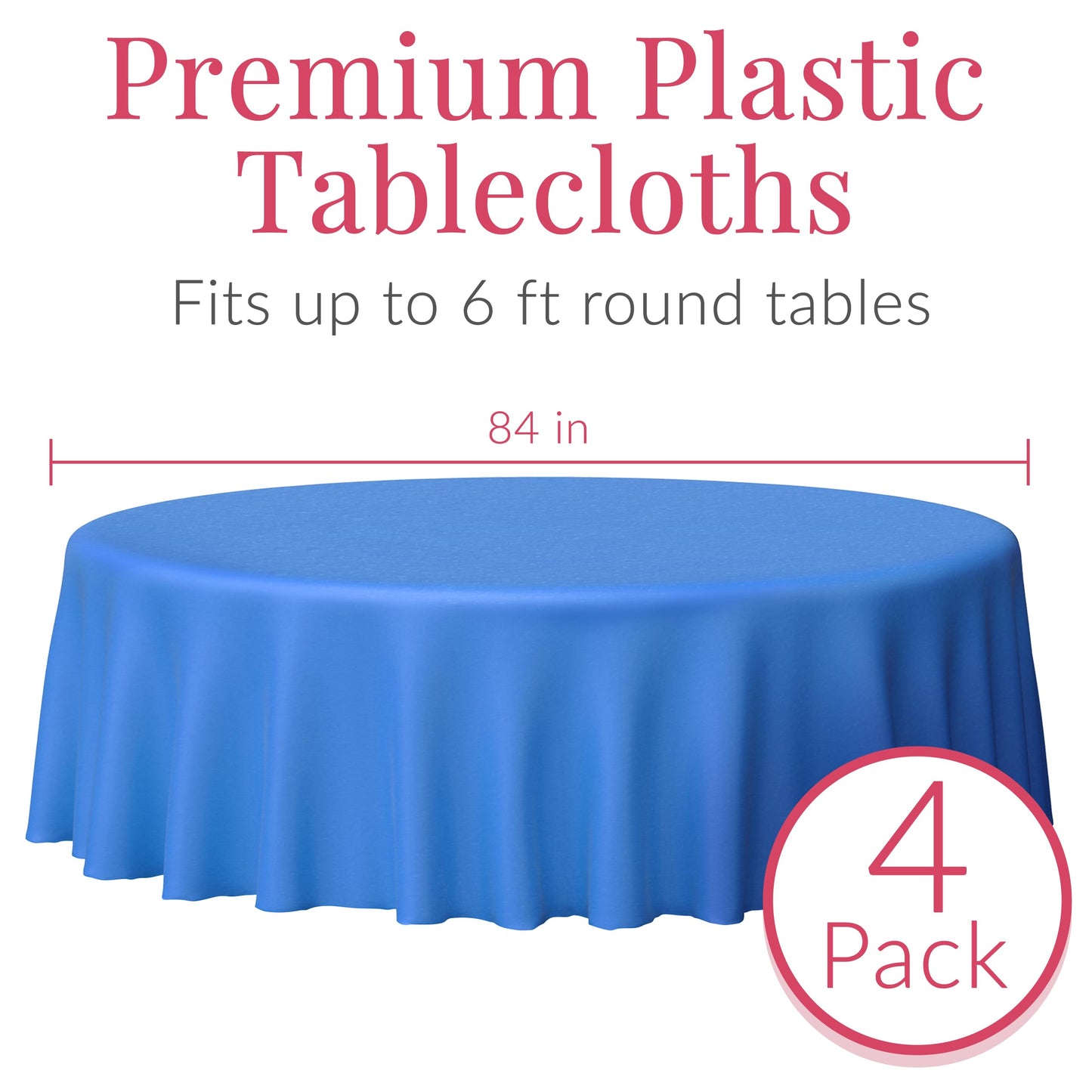 Prestee 4 Blue Round Plastic Tablecloth 84" - Disposable Red Tablecloths - Plastic Table Cover - Round Dining Table Tablecloth - Paper Tablecloths for Christmas Party, Fine Dining, Holiday, Birthday