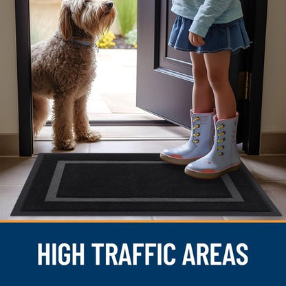 OLANLY Front Door Mat Indoor Outdoor Entrance, Waterproof All-Season, All-Weather Doormat, Sturdy Natural Rubber, Fade Resistant, Low Profile, Easy Clean Patio Porch Entryway Mat, 29.5x17, Black