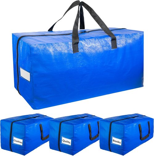 Extra Large Moving Bags - 4 Pack Heavy Duty Storage Totes with Strong Handles & Smooth Zipper