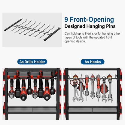 JUNNUJ Power Tool Organizer Cart - Heavy Duty Rolling Storage with 8 Outlets & 3 USB Ports | Floor Rack on Wheels