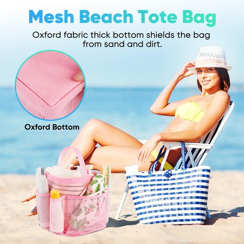 EUDELE Mesh Shower Caddy Portable for College Dorm Room Essentials,Portable Shower Caddy Dorm with 8-Pocket Large Capacity, Shower Bag for Beach, Swimming, Gym, Travel essentials, Pink