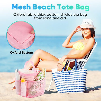 EUDELE Mesh Shower Caddy Portable for College Dorm Room Essentials,Portable Shower Caddy Dorm with 8-Pocket Large Capacity, Shower Bag for Beach, Swimming, Gym, Travel essentials, Pink