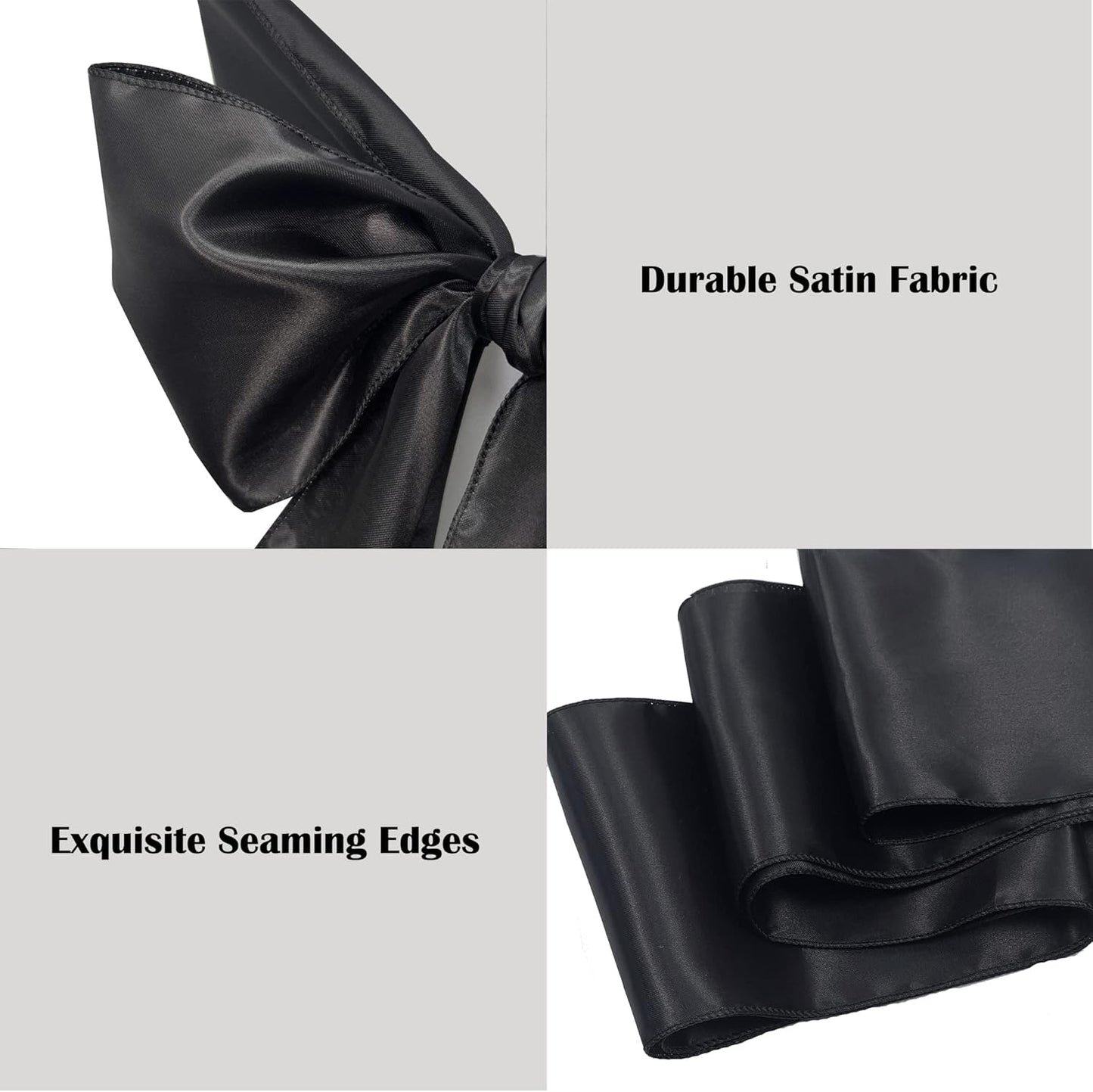 Skiennix Satin Chair Sashes Bows - 12PCS Elegant Ribbon Ties for Wedding & Party Decor | Black