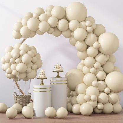 RUBFAC Sand White Cream Balloons - 129pcs Latex Balloon Garland Arch for Parties & Events | 5-18 Inches
