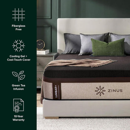 Zinus Lumbar+ Premium Memory Foam Mattress - 14 Inch King, Targeted Lumbar Support & Cooling Gel